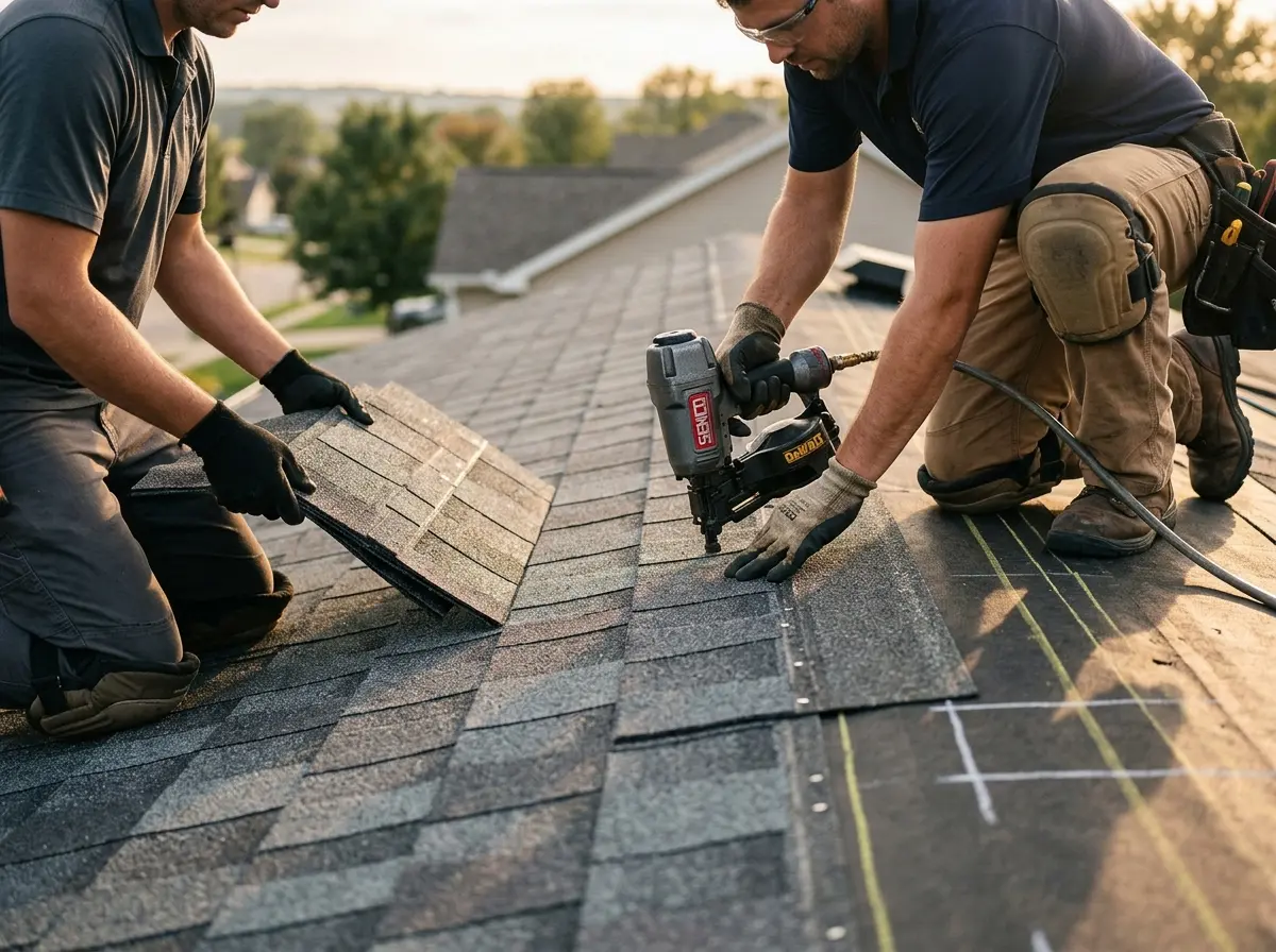 Professional roofer working on a residential roof in Delhi